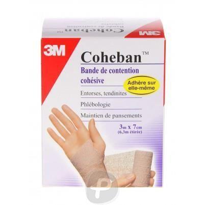 Bande de contention cohésive - 3M - Coheban - 7 cm x 3 m - Cohésive (adhère sur elle‑même) - Hydrophobe