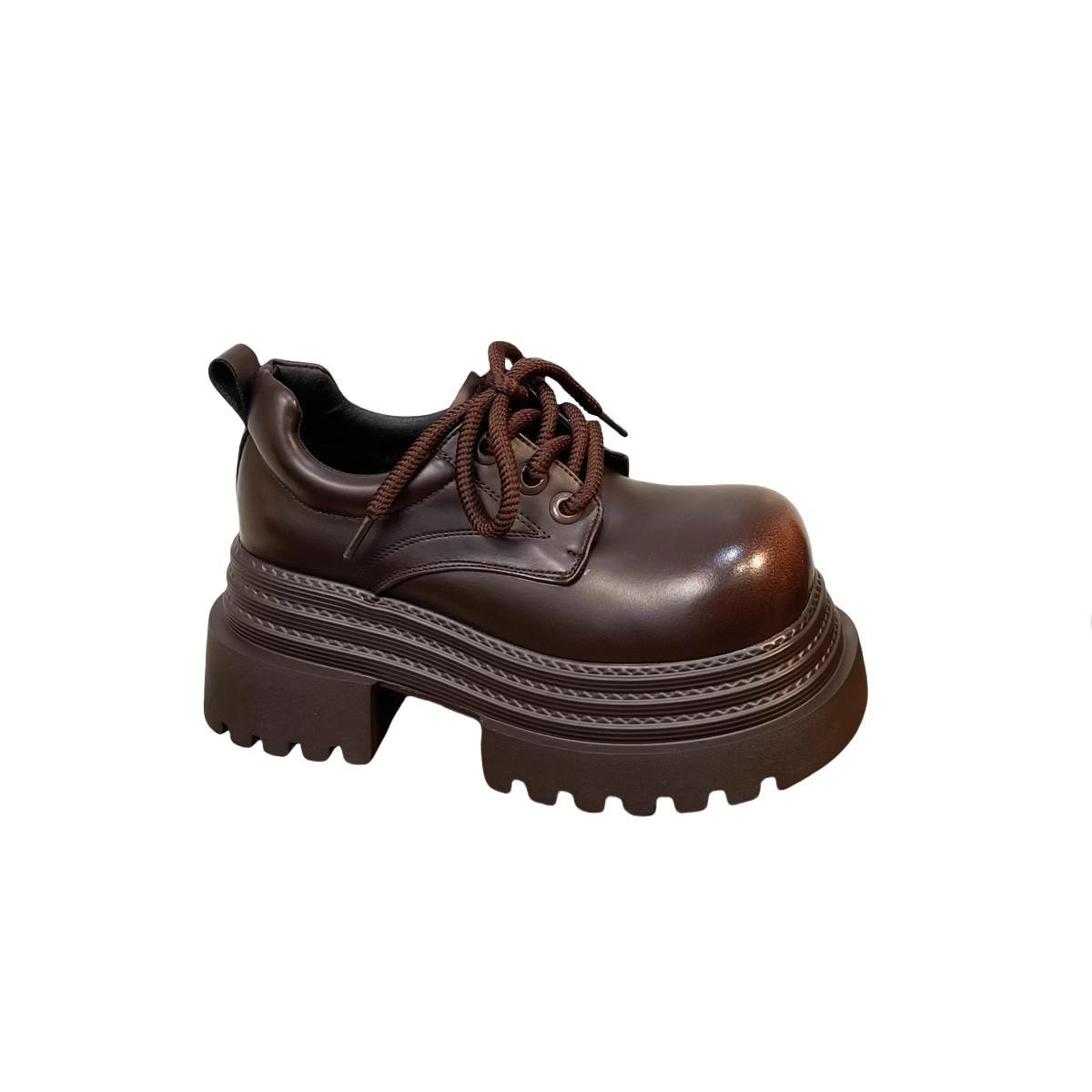 

Женские туфли-лоферы в британском стиле с большой головой, новинка 2025 года, на толстой подошве, со шнуровкой, повседневные, маленькие кожаные туфли в студенческом стиле 40 коричневый