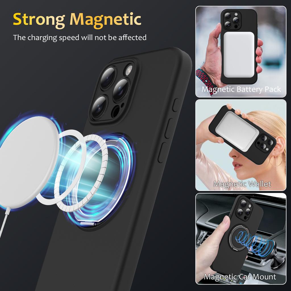 For iPhone 15 Pro Max Case Compatible with MagSafe Metal Kickstand PC+Silicone Phone Cover