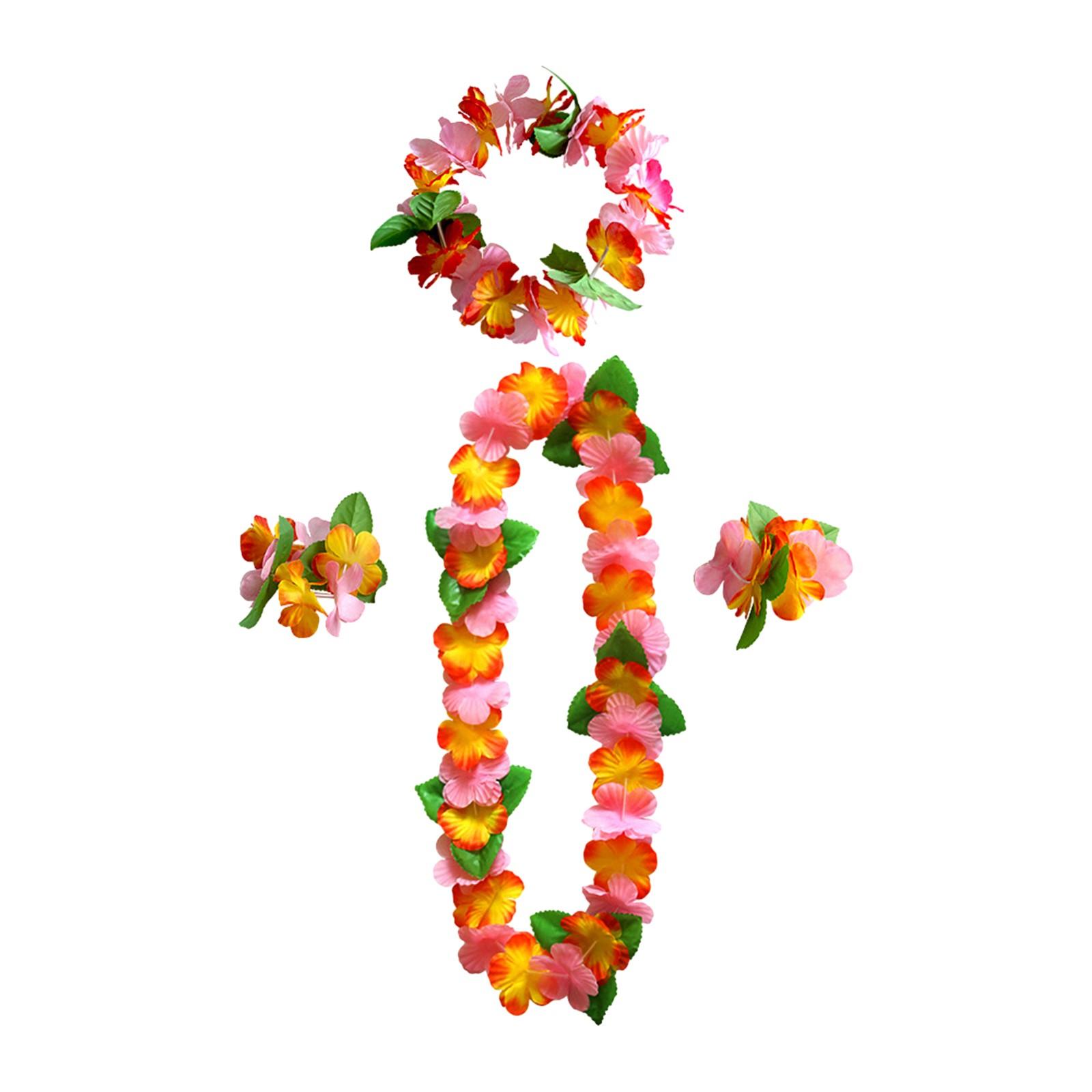 

Гавайская гирлянда для вечеринки, 12-цветное ожерелье с лепестками, браслет, комплект из четырех предметов, аксессуары для праздничного наряда One Size