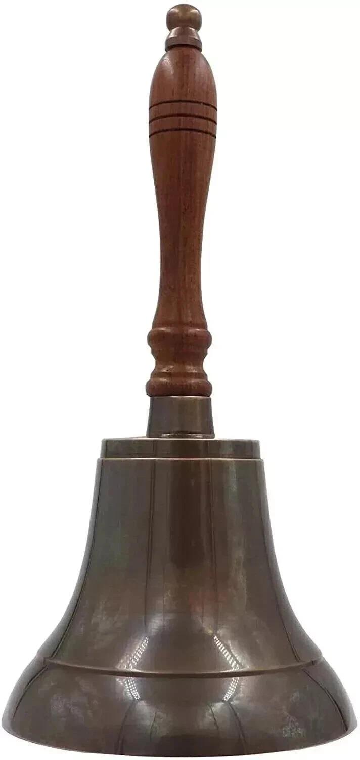 

Vintage Brass & Wood School Hand Bell – 11 Antique Brown Teacher Bell – Collectible Décor Diameter : 5.6 Inches, 14 коричневый