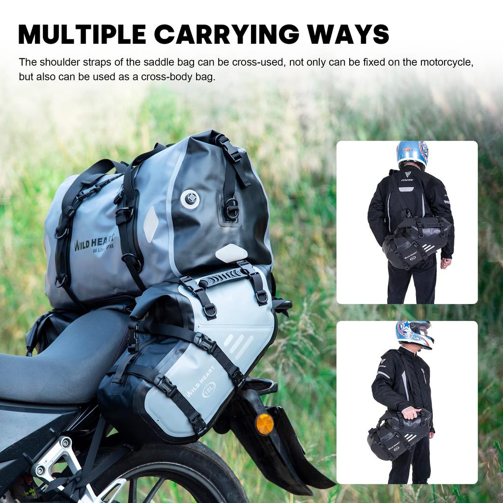 WILD HEART Motorcycle Waterproof 36L x Motorcycle Side Trunk Motorcycle Accessories Saddlebags, (18L 2), Saddlebags, Panniers, Bags, (Grey)