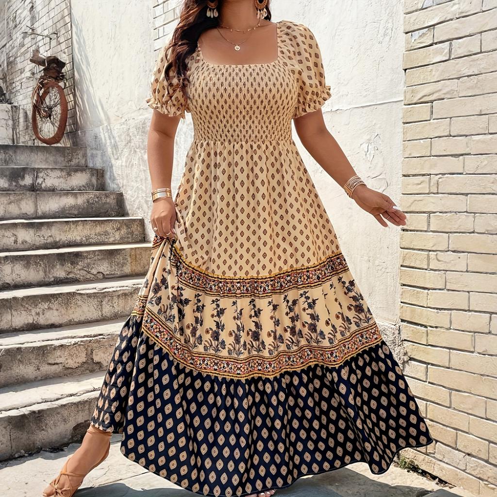 Women's Dress Casual Flowy Dresses  R-neck Vocation Boho Beach Sundress