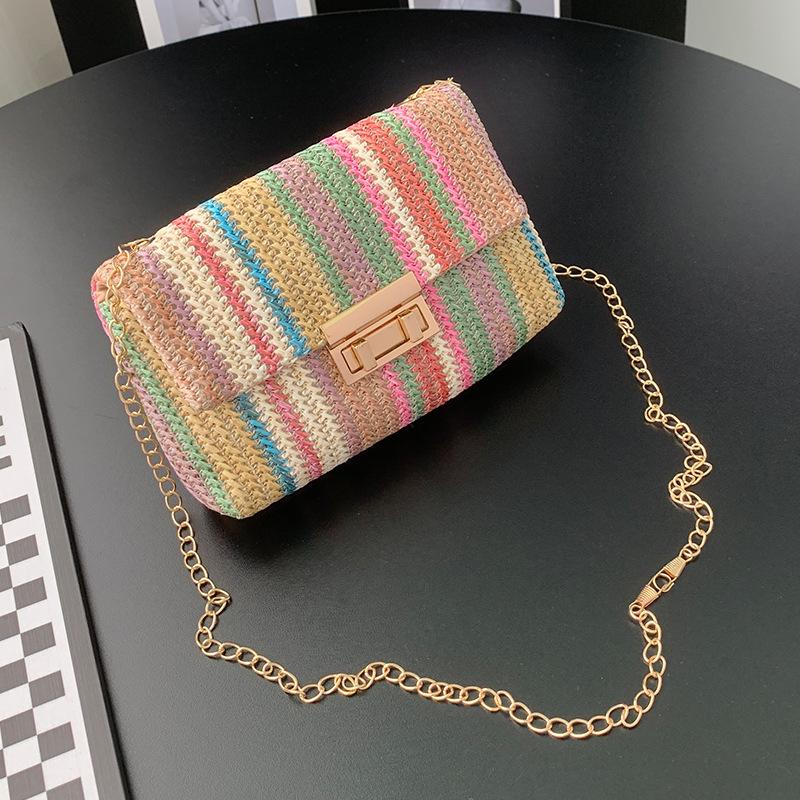 Sweet Wind Fashion Straw Double Head Lock Shoulder Bag Bag Summer New Trend Chain Messenger Bag One Piece