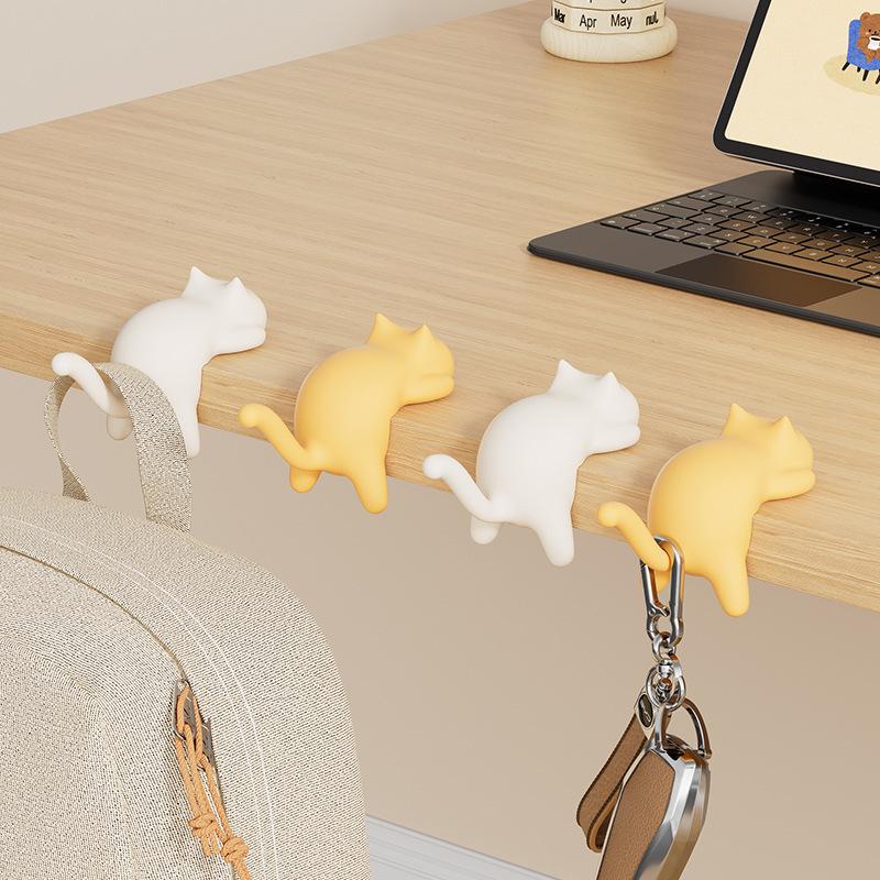 3pcs Portable Cute Cat Bag Hook Organizer Table Hook Handbag Backpack Holder for Home Office Desk Side Decor Travel Bag Hanger