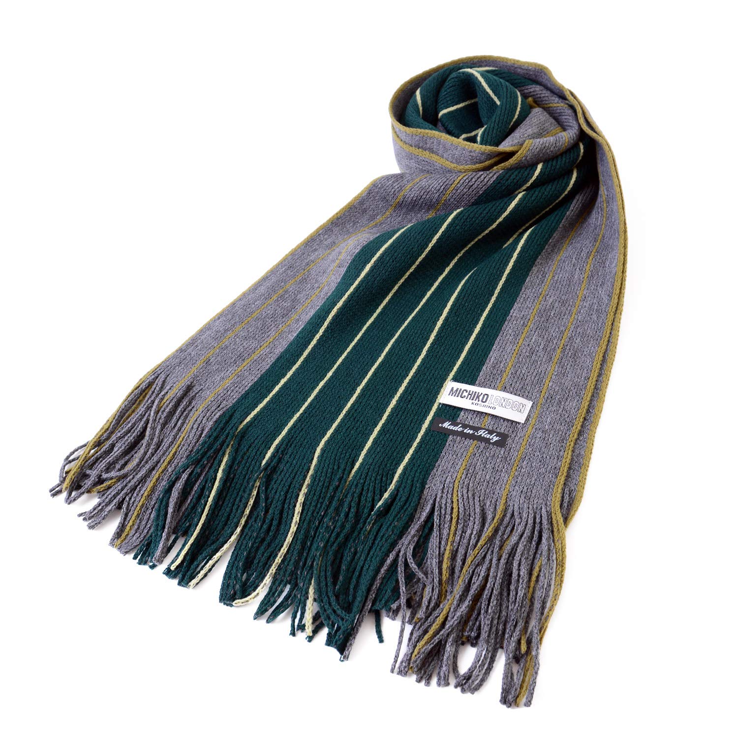 

Сделано в Италии Брендовый шарф Унисекс Russell Stripe [Michiko London] (B Pattern Зеленый)