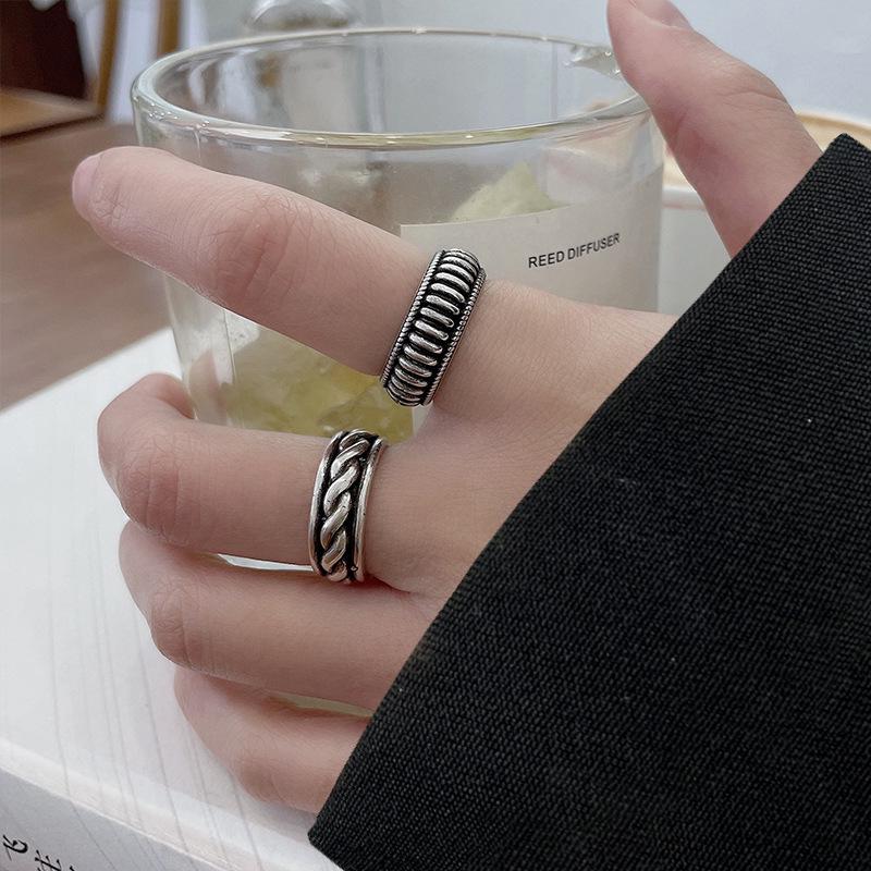 Retro Thai Silver 925 Sterling Ring - Hip Hop Punk Style, Non-fading, for Female Singers
