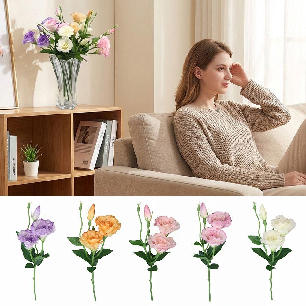 Silk Petals Eustoma Artificial Flowers 3 Heads Faux Flower  Desktop Ornament
