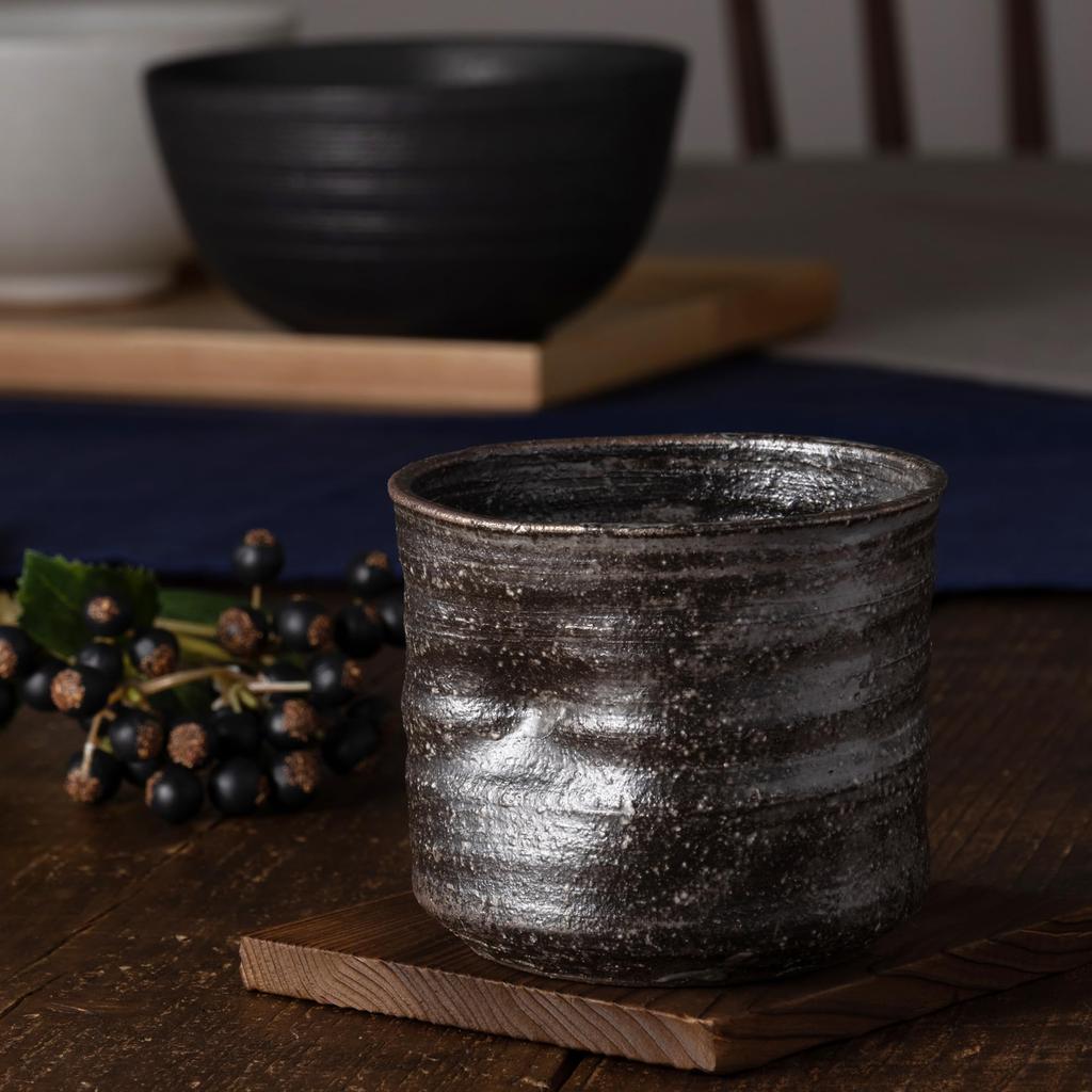 Marui Pottery Shigaraki Ware Hechimon Rock Cup, Approx. 360ml Capacity, Black Steel, MR-3-4347