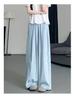 Yamamoto Blue High-Waisted Slimming Straight-Leg Textured Wide-Leg Pants 2025