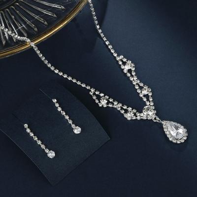 Jóias Conjunto de Diamantes Gotas de Água Brincos Colar Diamantes Completos Estúdio Jóias de Casamento Acessórios Vestido de Noiva
