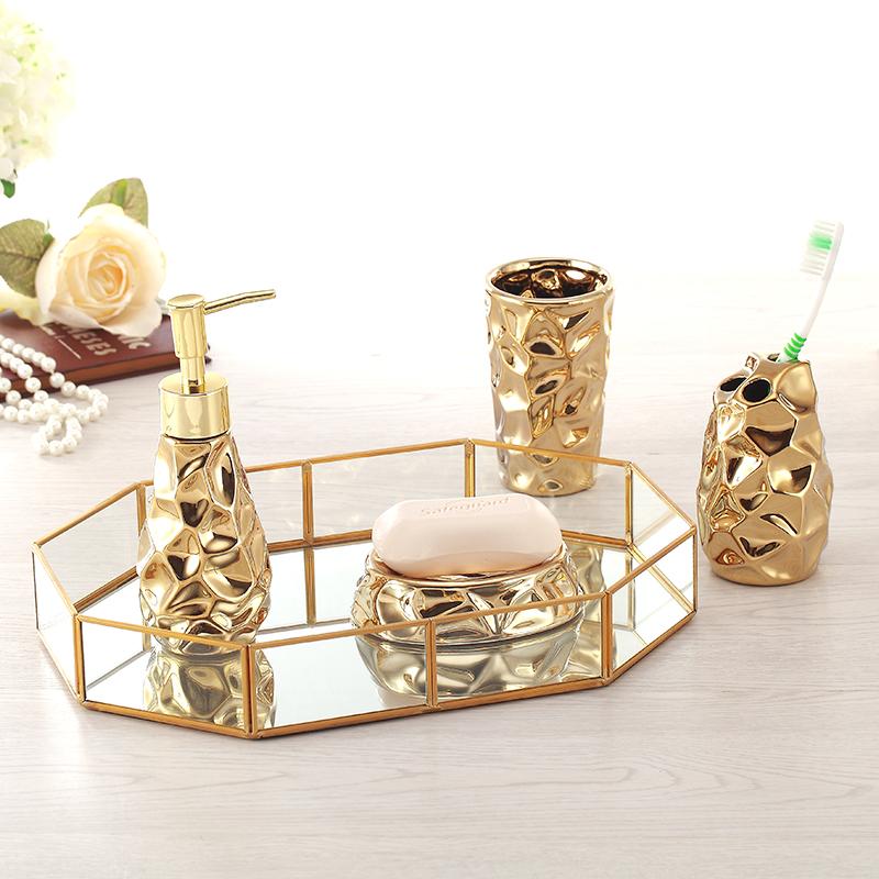 Lotion Bottle European Creative Golden Ceramic Bathroom Wash Set Bathroom Four Piece Set Toothbrush Cup Bathroom Accessories