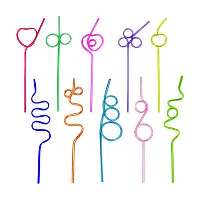 10Pcs Colorful Curved Straw Pet Shaped Straw Crazy Curly Plastic For Party Bar