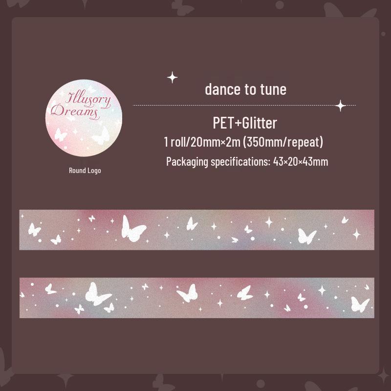 Fictional Dream Series Decorative Glitter Sand Tape: PET Journal Base Transparent Decoration, 6 Types