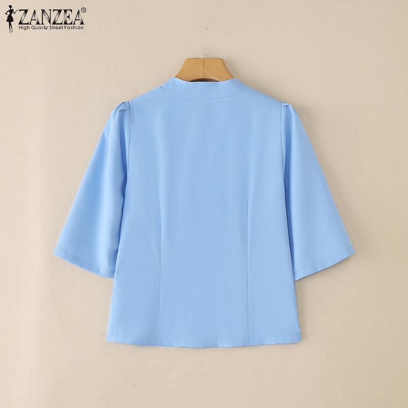 ZANZEA Women Summer V-Neck Solid Color Half Sleeve Blouse