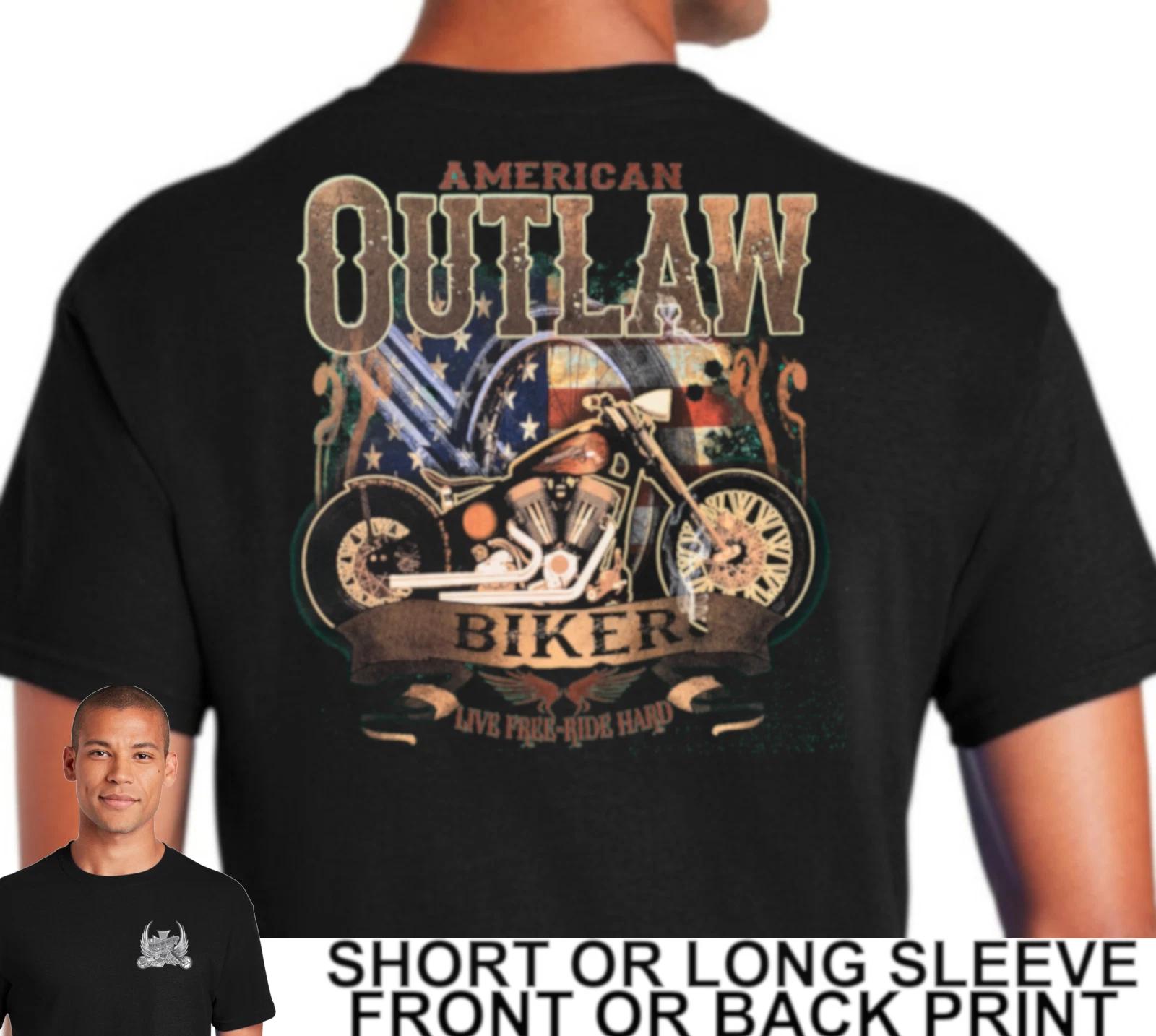 American Outlaw Biker Live Free Ride Hard Classic Motorcycle Men s T Shirt S