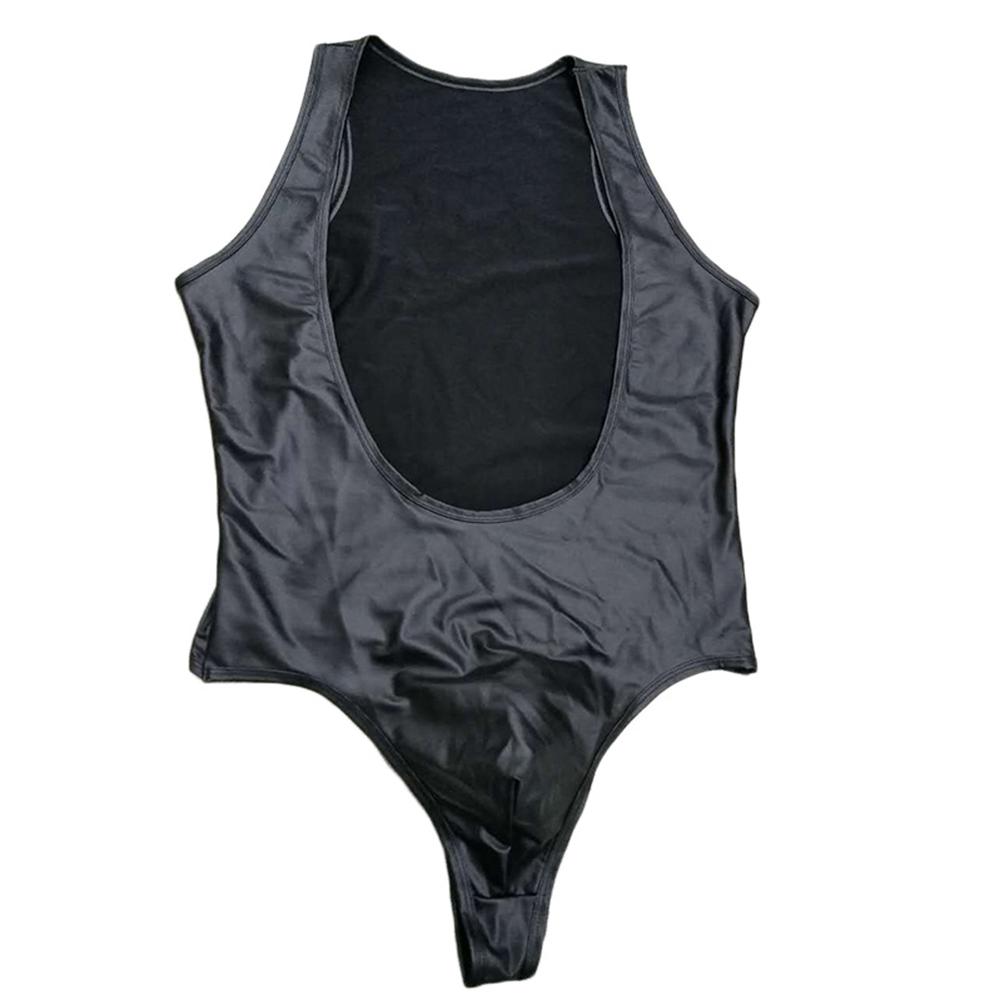 Hot Big Size Erotic New Men'S Sexy PU Leather Wet Look A-Shirt Jumpsuit Lingerie Club Romper Leotard Gay Erotic Lingerie