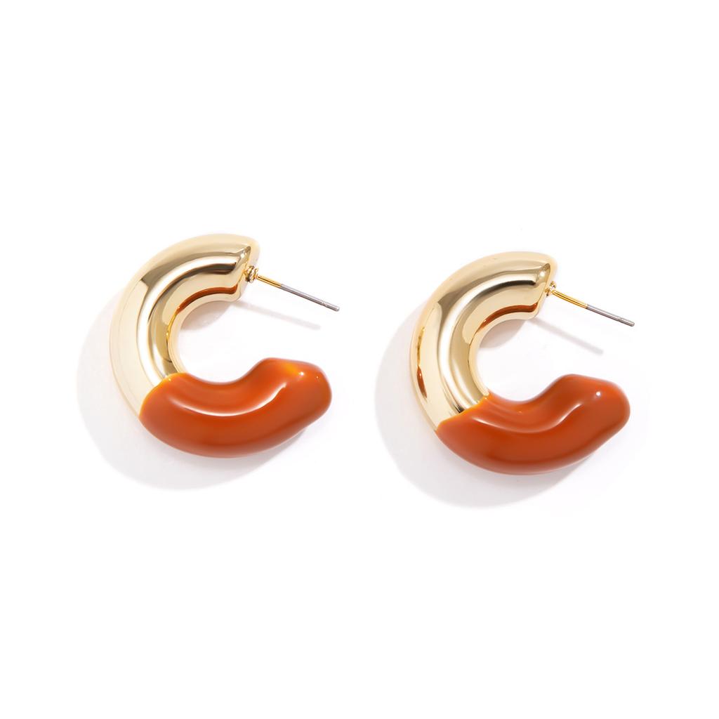 Jewelry Retro Drip Oil C-Shaped Earrings Design Sense Ear Buckle Women'S Simple Metal Personality Earrings