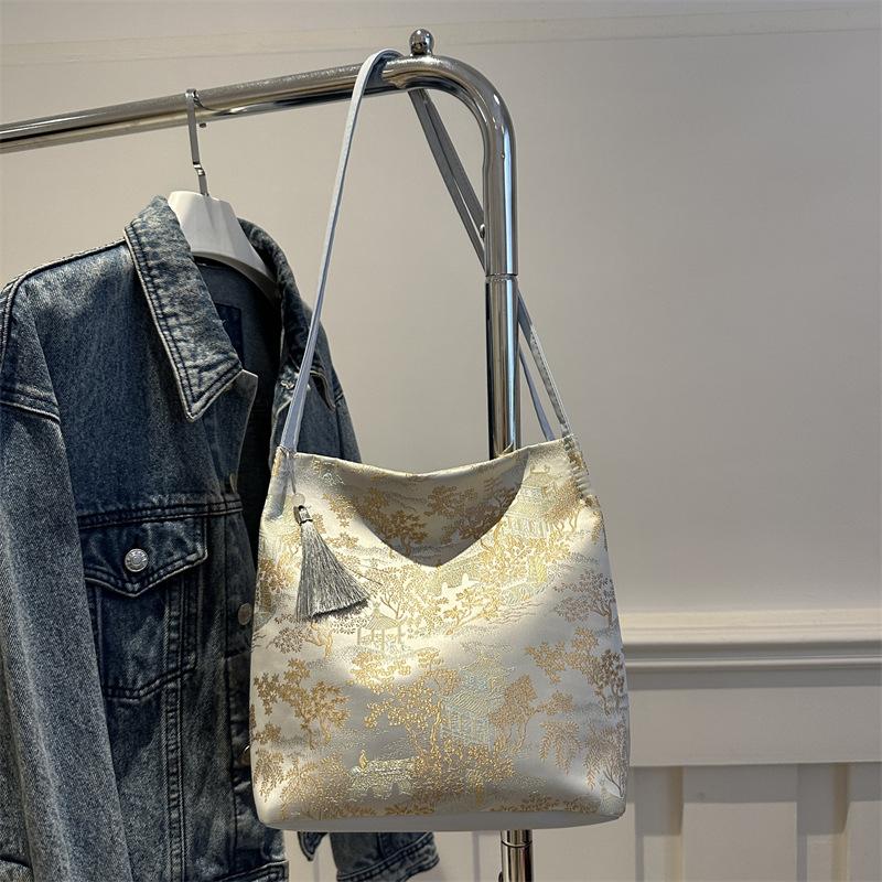 

Сумка Женская 2025 Осень Новинка Нишевая Повседневная Сумка на Плечо Простая и Красивая Сумка-Ведро синий