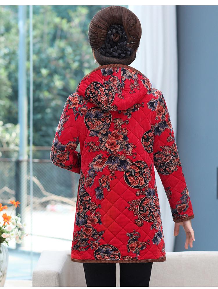 Fleece-Lined Hooded Cotton Jacket for Middle-Aged and Elderly, Plus Size Winter Coat, New Style.