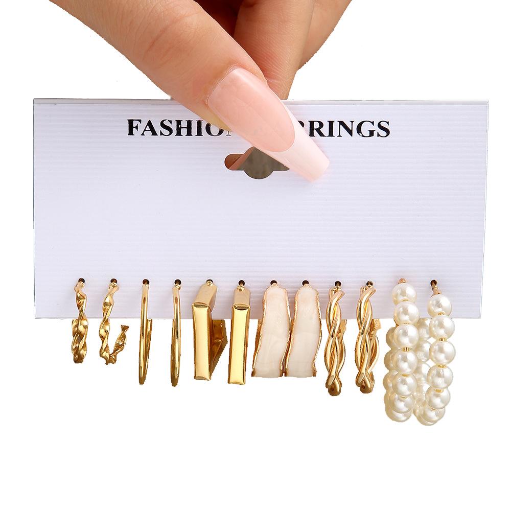 LATS Boho Big Circle Hoop Earring Set for Women Gold Color Bohemia Vintage Pearl Square Earring Heart Zircon Ear Studs Zircon
