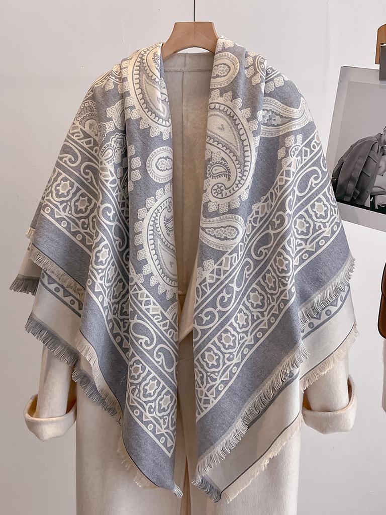 Luxury Women'S Winter Faux Cashmere Scarf Paisley-Inspired Print Tasseled Multi-Way Pashmina Shawl Stylish Accessory