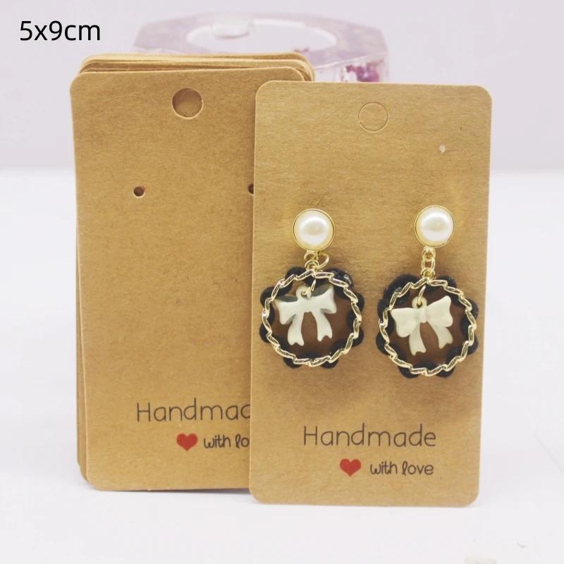 50pcs White/kraft Paper HANDMADE Series Multi Size Cards, Earrings, Necklaces, Jewelry Cards