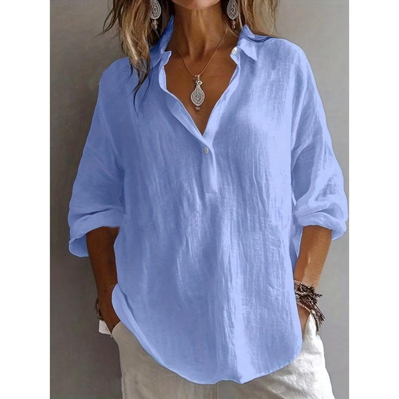 New Style Beautiful and Elegant Directional Open Collar Long Sleeve Tongle Versatile Women s Plus Size Shirt 2XL синий
