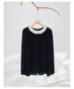 Women's French Retro Mulberry Silk Velvet Top with Lace & Butterfly Trim