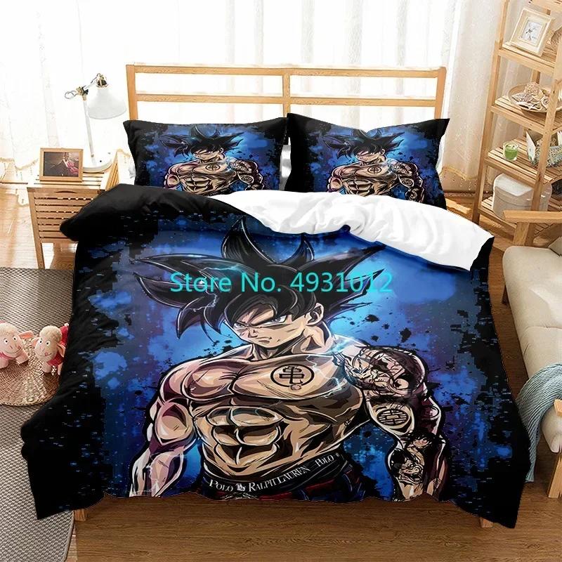 Cool Super Dragon Ball Z Son-Goku Anime Japanese Bedding Set Pillowcase Bedclothes 3D Print Kids Boy Quilt Duvet Cover Gift