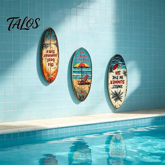 1/3Pcs Surfboard Plaque Decoration, Solid Wood Vintage Coastal Wall Sign, Retro Seaside Style Wall Art Ornament for Indoor Outdoor Use