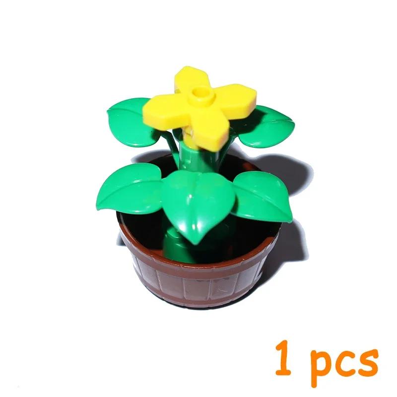 MOC Construction Bricks City Street Potted Plants Tree Stem Grass Flower Pot House Garden Accessories Blocks 6064 30176 30239 4727