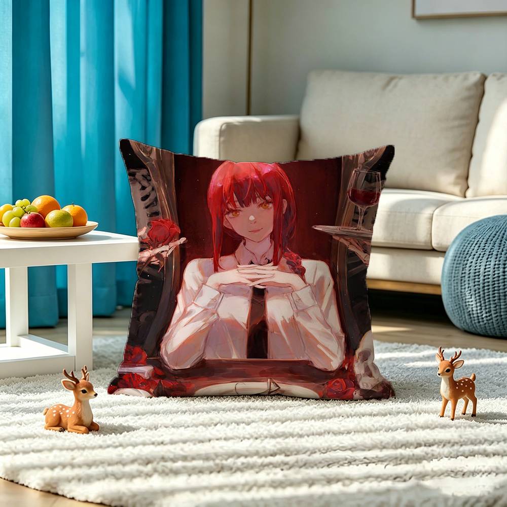C-Chainsaw Man Makima Square Double-Sided printed Pillow Case Bedroom Bedside Pillow Sofa Cushion Cover