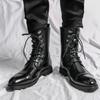 Men's Boots Fashion Casual High Top Boots Lace-up Motorcycle Boot Classic Chelsea Boots for Men Pointed Toe Business Dress Botas