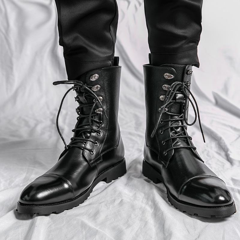 Men's Boots Fashion Casual High Top Boots Lace-up Motorcycle Boot Classic Chelsea Boots for Men Pointed Toe Business Dress Botas