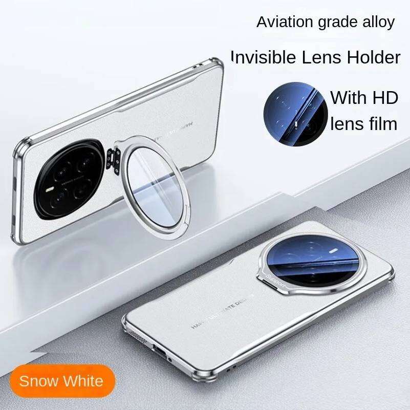 Case for Huawei P80 P70 Ultra Mate 80 70 60 Pro+ RS Honor Magic 8 7 Pro with Lens Invisible Bracket Holder & Leather Back Cover Phone Bumpers