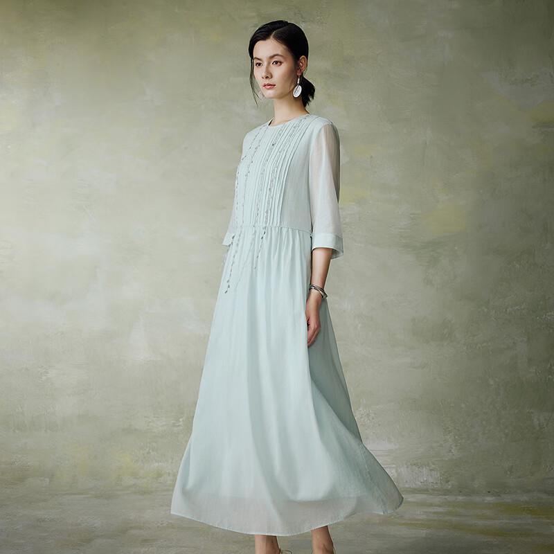 Life In Left Light Blue Pleated Lace Tassel Long Dress