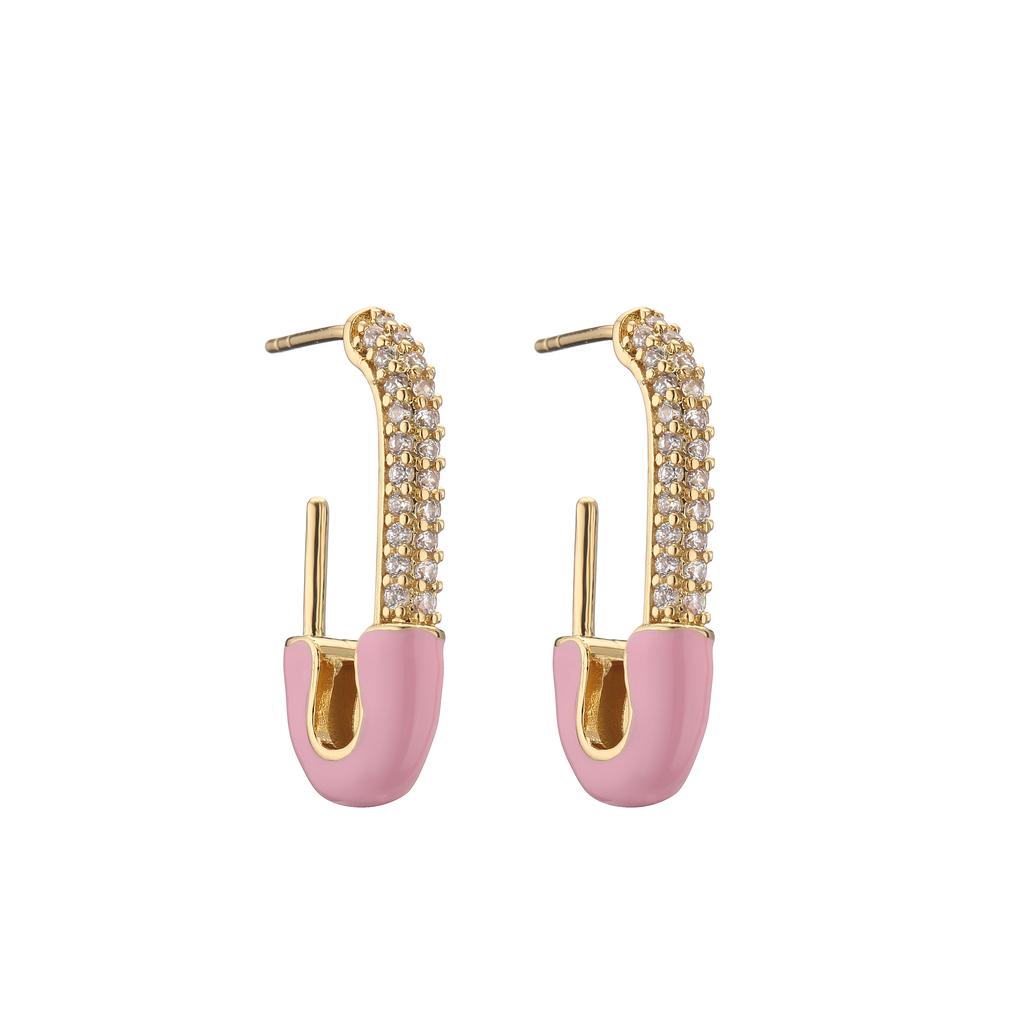 HECHENG,1 pair,Colorful Dropping Oil Earrings,Safe Pin Design Zircon,CZ Ear Stud,For Women