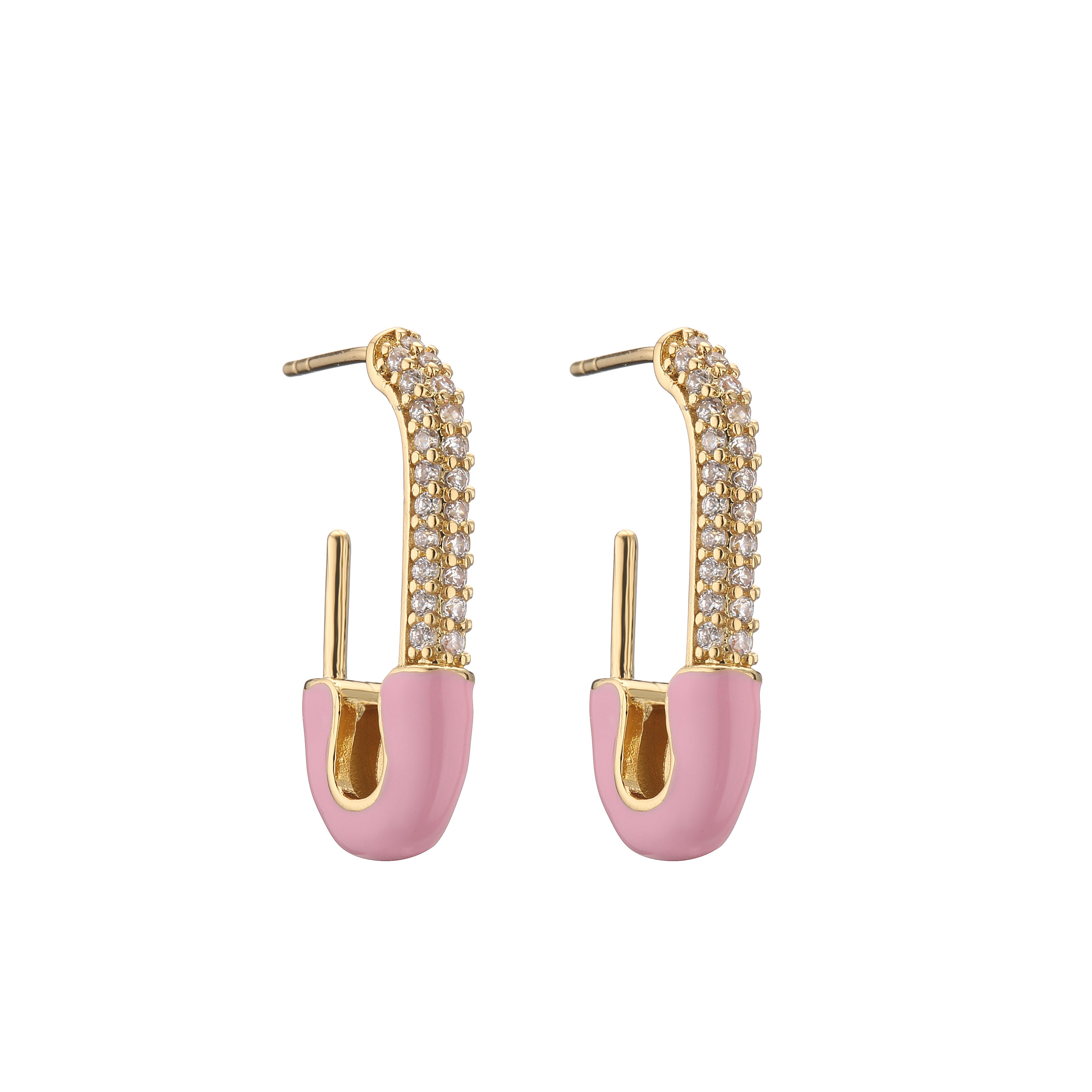 HECHENG,1 pair,Colorful Dropping Oil Earrings,Safe Pin Design Zircon,CZ Ear Stud,For Women розовый