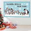 70PCS Winter Penguin Snowflakes Cutouts Kit DIY Photo Sliding INTO A New Year Bulletin Board Set for School Holidays Classroom Decor