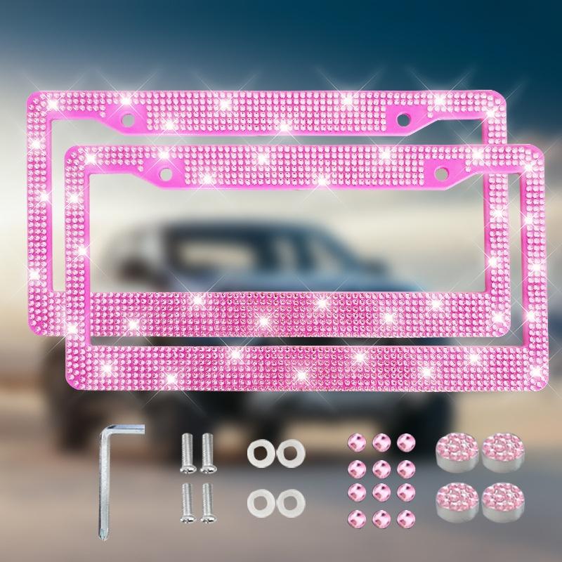 1/2PCS NEW Bling Crystal Car License Plate Frame Women Rhinestone License Plate Frame Cover Holder Car Accessories With Screw