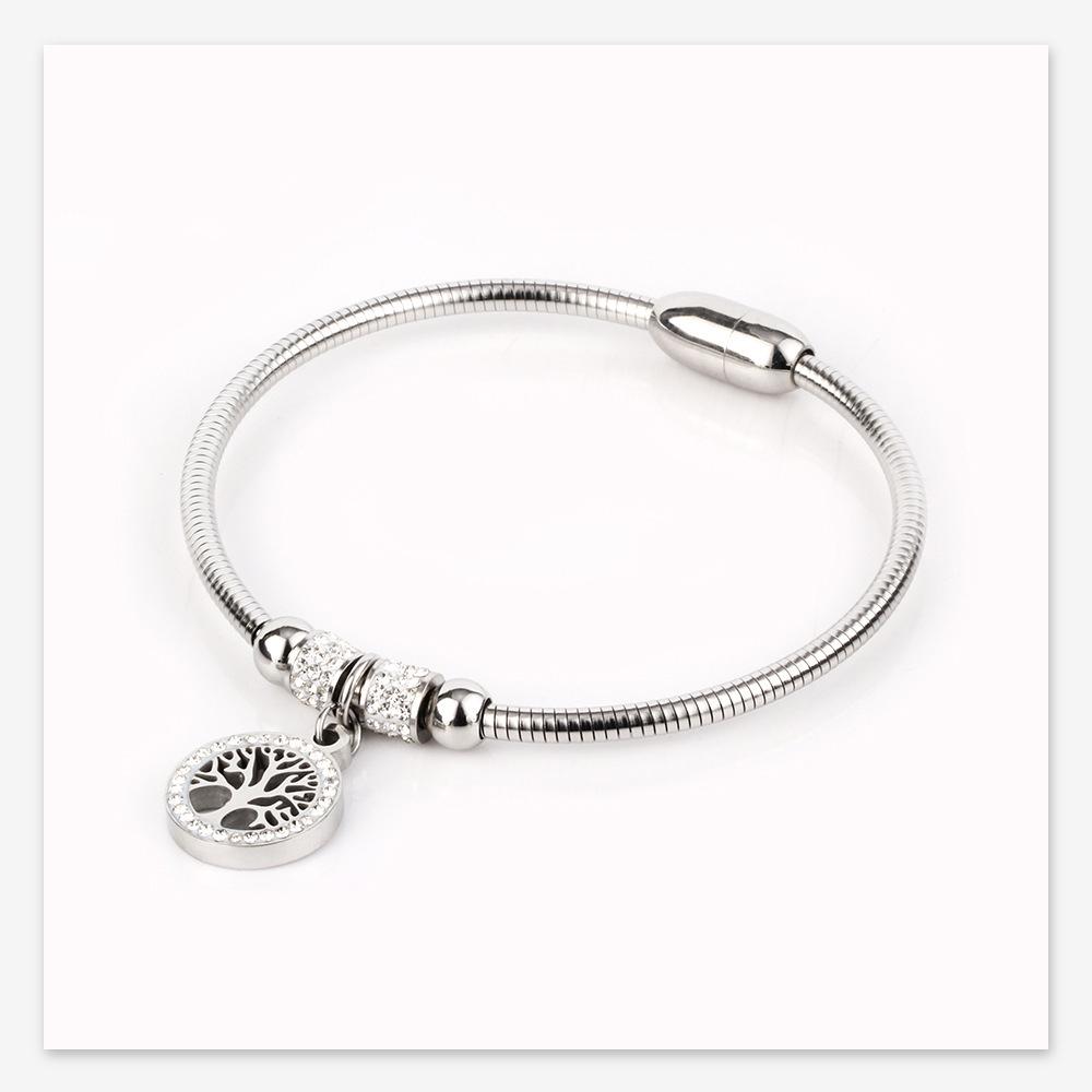 European and American LifeTree Rhinestone Titanium Steel Bracelet with Stainless Steel Magnet for Women