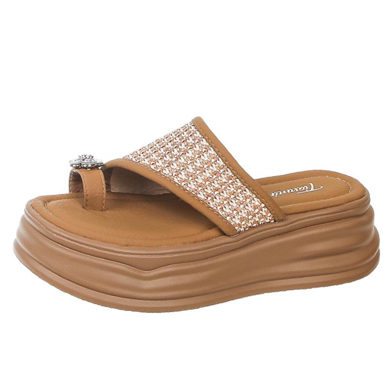 Casual, Fashionable and Comfortable One-word Drag Women's 2025 Summer New Thick-soled Heightening Toe Slippers Women Wear Sandals Tide