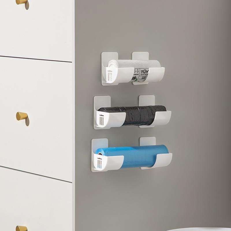 Adjustable Wall-Mounted Kitchen Trash Bag and Cling Film Rack