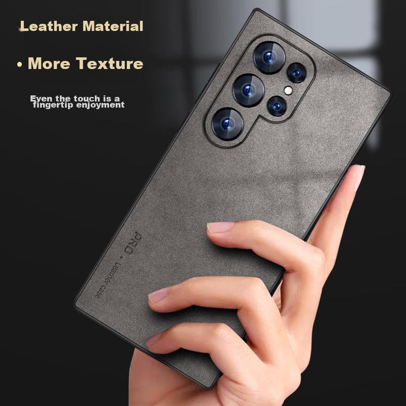 Compatible with Samsung S24 Ultra Phone Case, Shockproof Camera Protection Full Coverage Soft Simple Silicone Outer Casen, Gray Leather Cover