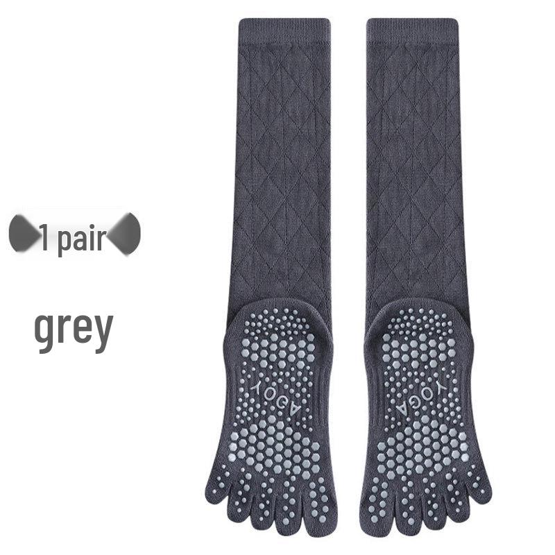 Women s Five-Finger Antibacterial Non-Slip Long Yoga & Pilates Compression Socks One Size серый