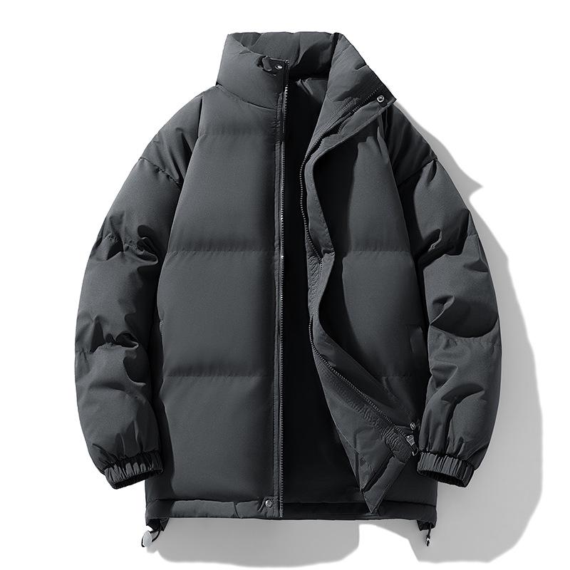 Men's Trendy Winter Down Coat: Loose, Thick Cotton-Padded Stand-Up Collar Jacket, Solid Color, Versatile Outerwear for Couples