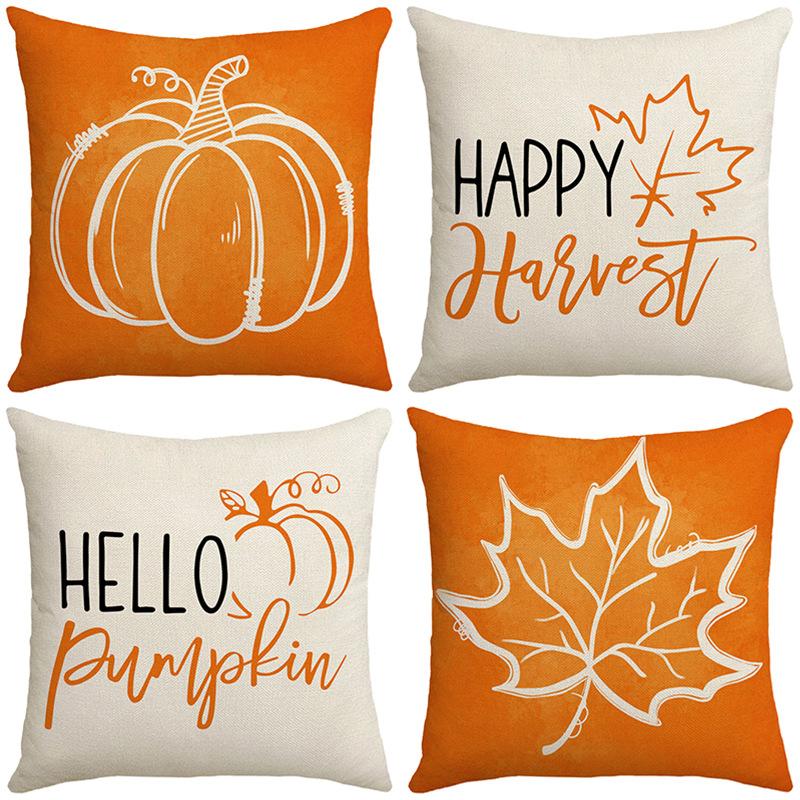 New Autumn Thanksgiving Pillow Cover Home Sofa Cushion Cover Linen Maple Leaf Pumpkin Car Pillow