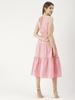 Moomaya Solid Cotton Sleeveless Dress, V-Neck Smocked Waist Tiered Midi