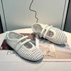 Woven Hollow Mary Jane Sandals Women's 2025 Summer New Mesh Breathable Velcro Shallow Mouth One Pedal Single Shoes